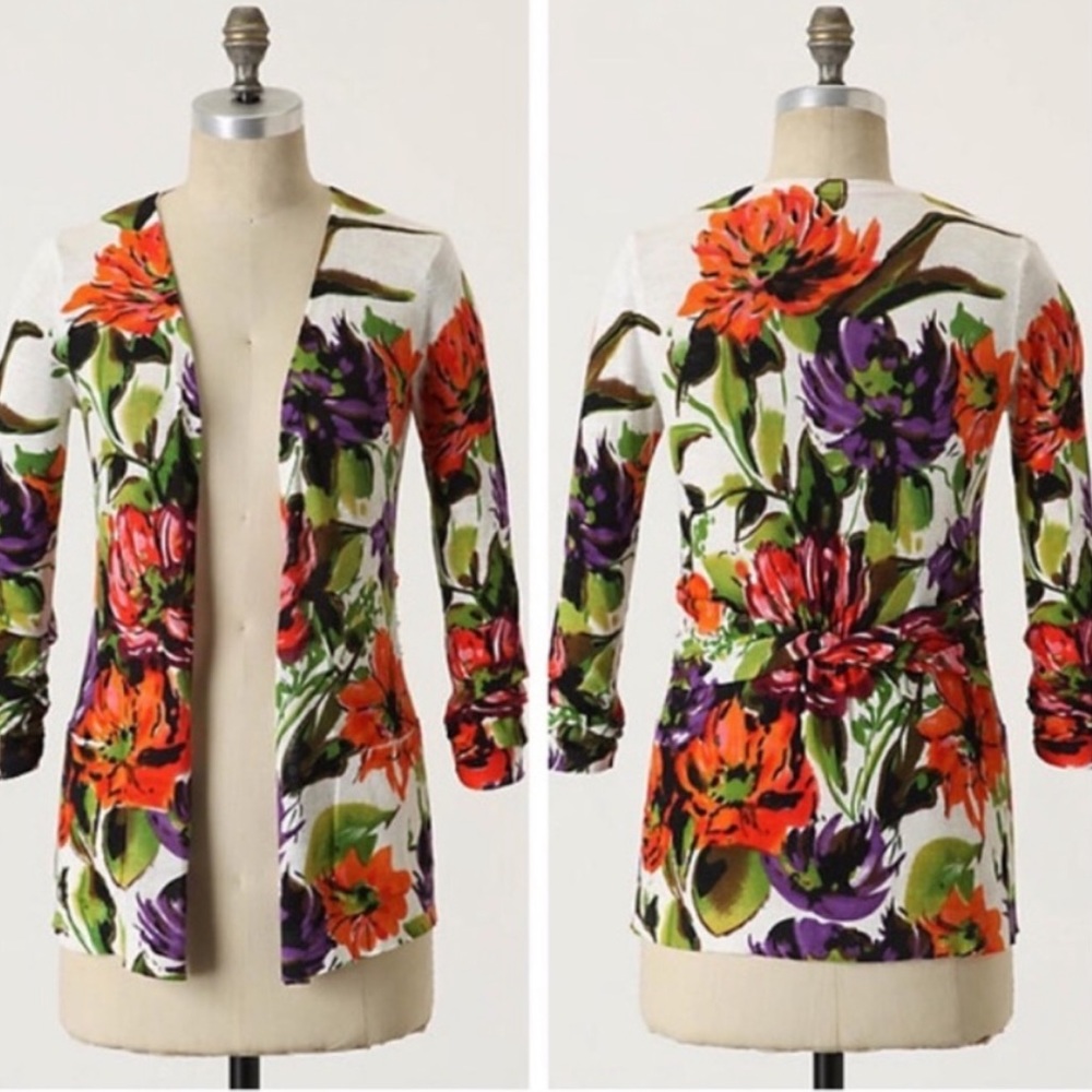 Anthropologie Guinevere Poppies Floral Cardigan XS